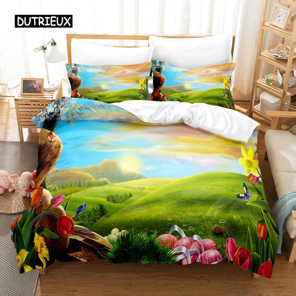Комплект пододеяльников Natural Landscape Blue Sky Lawn Flower Double Queen King Size 2/3 шт. Полиэстеровое одеяло для детей, подростков и взрослых