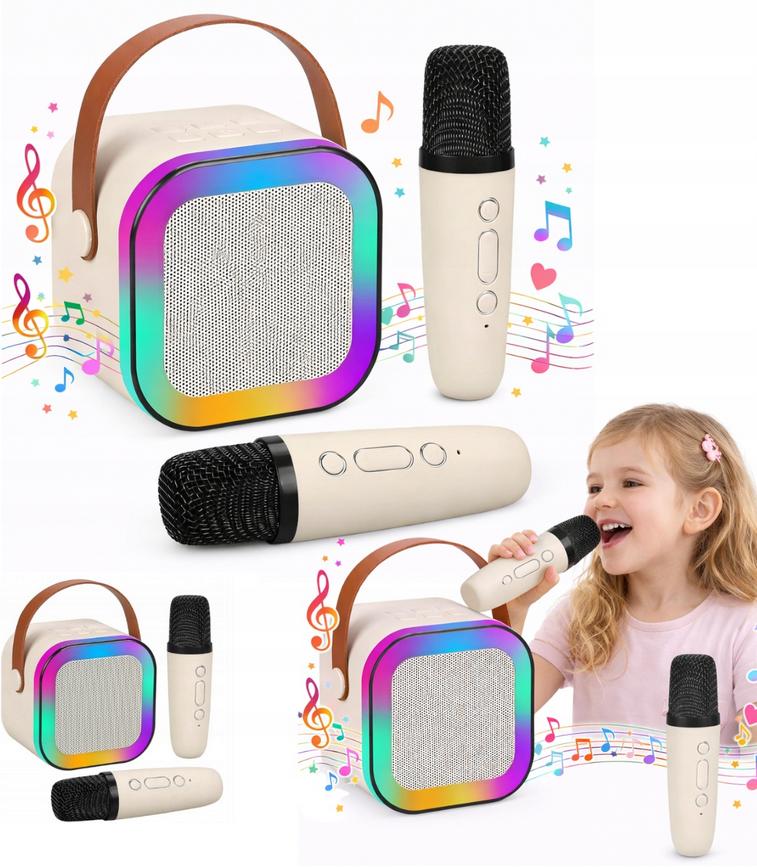 Karaoke set with two microphones and a wireless Bluetooth speaker for children