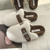 Fashion New 2024 Winter Warm Plush Slippers for Women Closed Toe Faux Fur Cotton Shoes Woman Fashion Buckle Lightweight Flat Mules Shoes