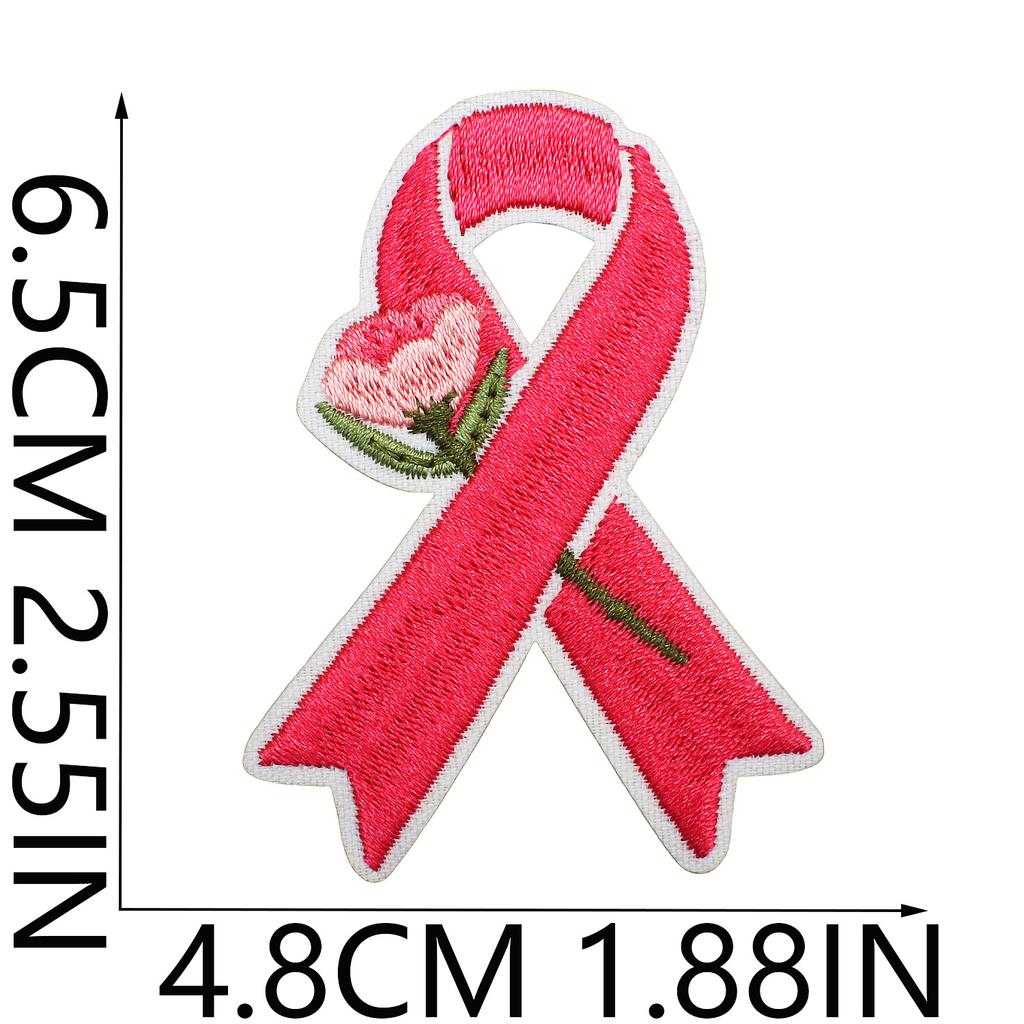Health Day Embroidery Sticker Caring For Women Zhang Zai Computer Embroidery Label Clothes Bag Decoration Pink Ribbon Patch Sticker