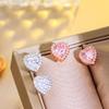 Needle Micro-Inlaid Zircon Love Stud Earrings Light Luxury Pink Diamond Heart Earrings