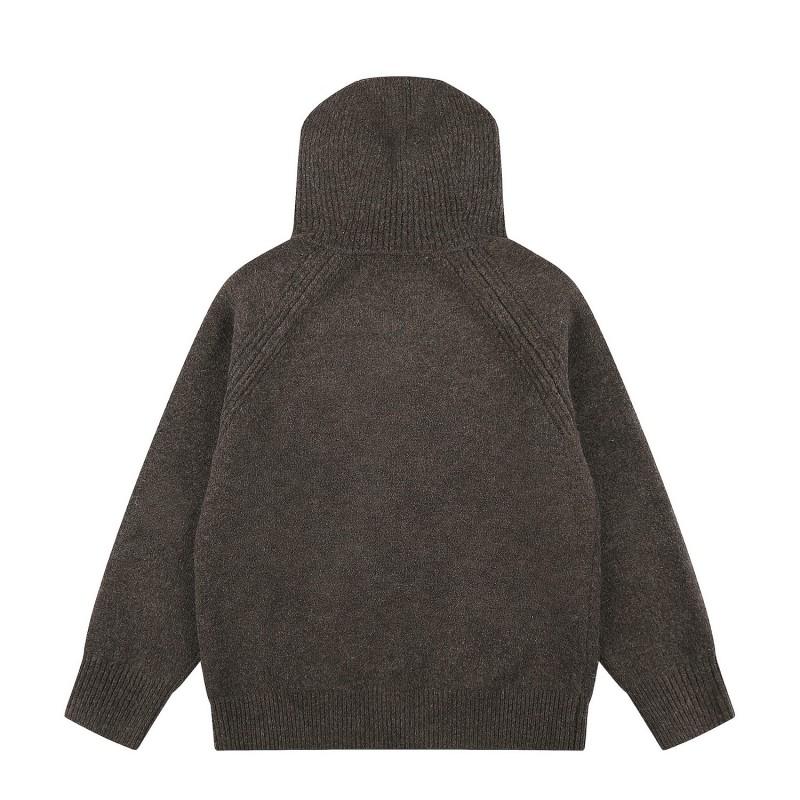 Unisex Oversized Wool Blend Knit Cardigan With Hood Dual Zippers Retro Japanese Style Thick Warm Sweater
