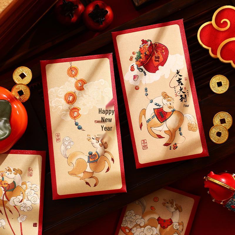 Красные конверты 2026 года Лошади - Милые лайси в китайском стиле для поздравлений с Новым годом и Праздником весны