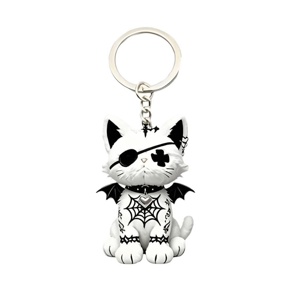 Halloween Gothic Cat Keychain Acrylic Kitten Pendant Creative Wounded Cat Keychain  Bag Decoration