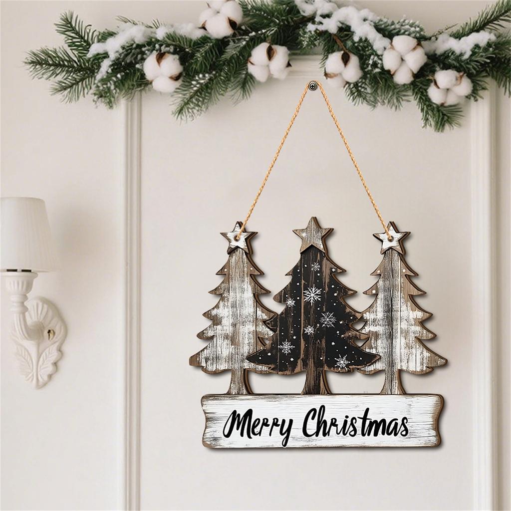 2D Christmas Three Trees Wooden Christmas Decoration Festival Atmosphere Decoration Hanging Pendant Holiday Gifts