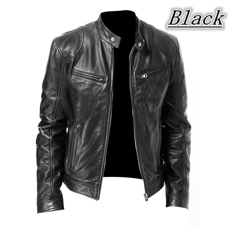 High Quality Autumn Winter Fashion Men's Stand Collar Leather Jacket Motorcycle Long Sleeve Jacket Coat Club Bomber Jacket Plus Size Jacket