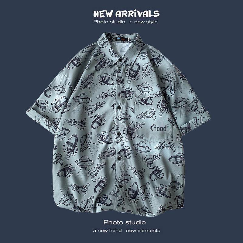 Летняя корейская ретро-цветочная свободная рубашка для пары - модный мужской топ с коротким рукавом