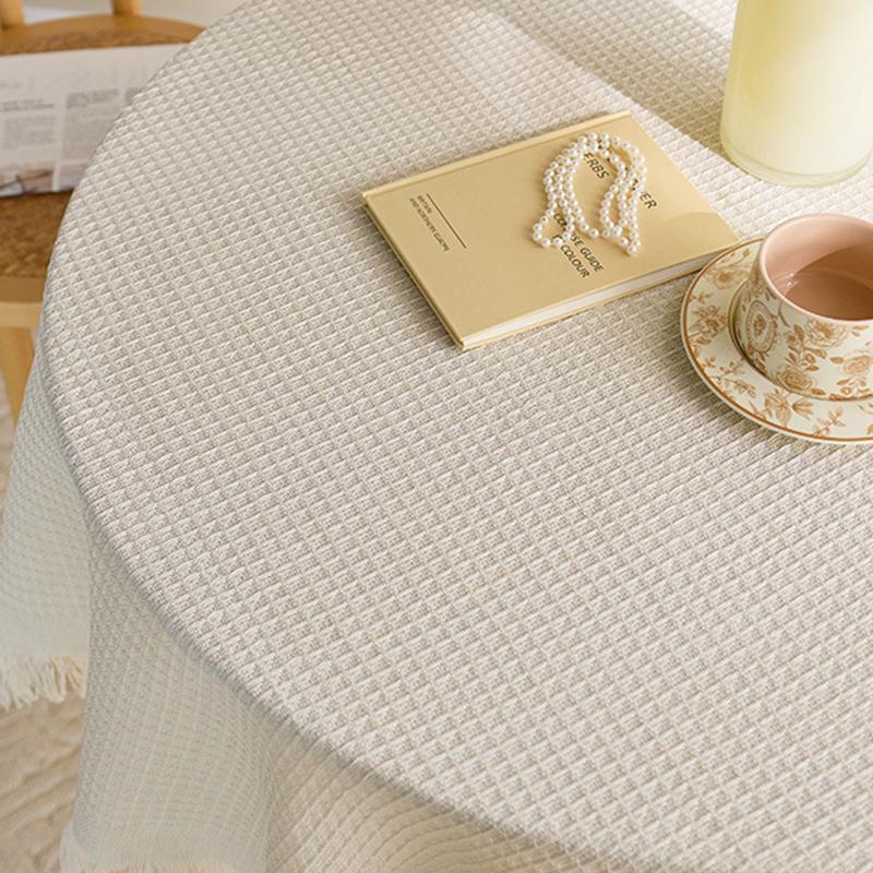 French Ins Style Japanese Pastoral White Tablecloth Coffee Table Cloth Bedside Table Retro Tassel Round Table Tablecloth