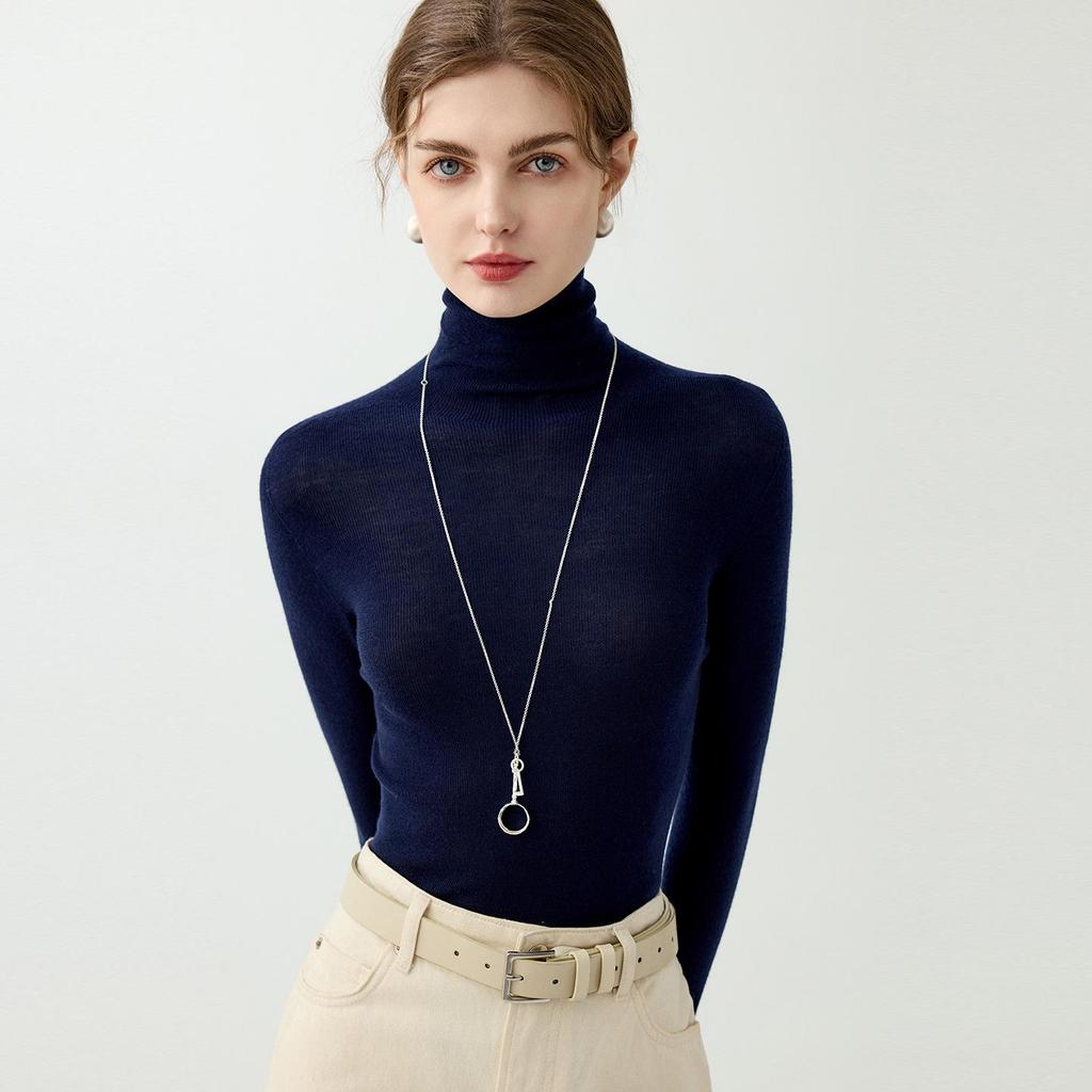 Women's High Neck Seamless Wool Sweater - Autumn/Winter Knit Base Layer