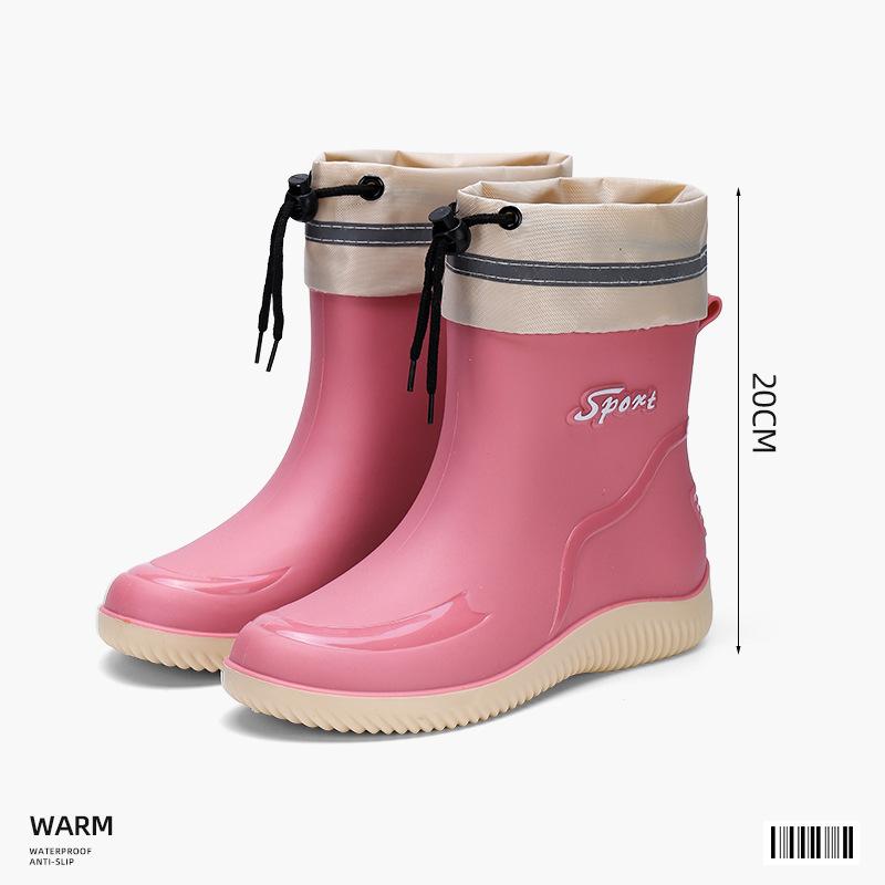 Водонепроницаемые и нескользящие короткие дождевые сапоги женские резиновые сапоги модная верхняя одежда женские водонепроницаемые сапоги хлопковые водонепроницаемые сапоги t