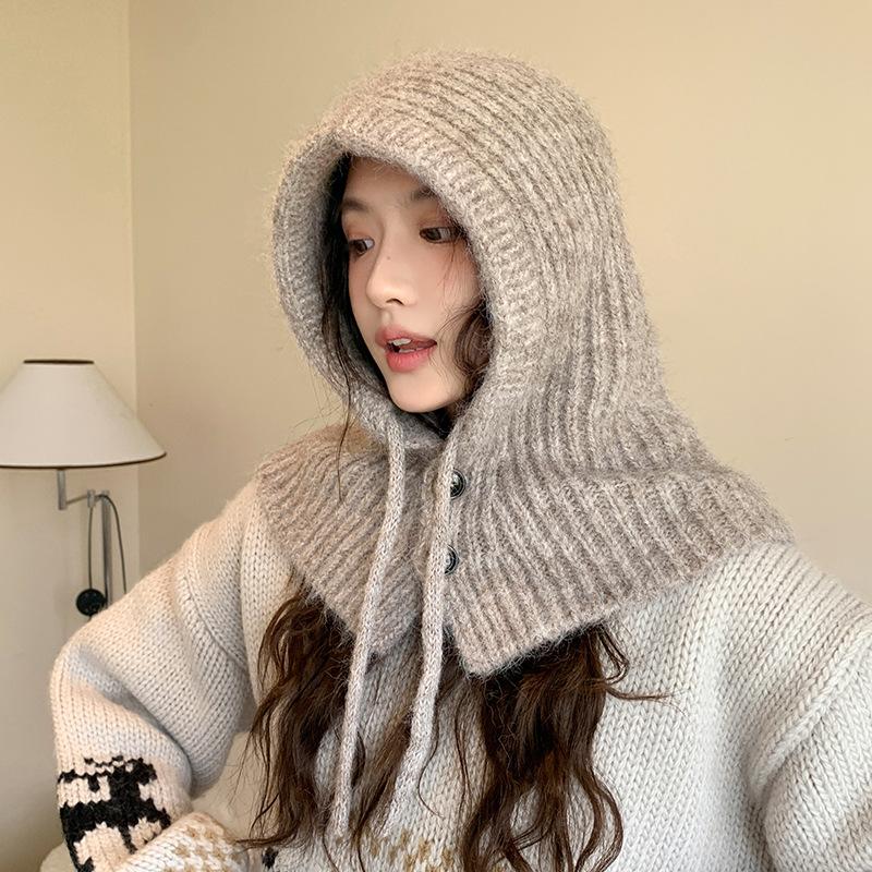 Женский зимний шарф с капюшоном и защитой для ушей - Эластичный с регулируемым капюшоном на шнурке, Легкая теплая зимняя шапка и манишка