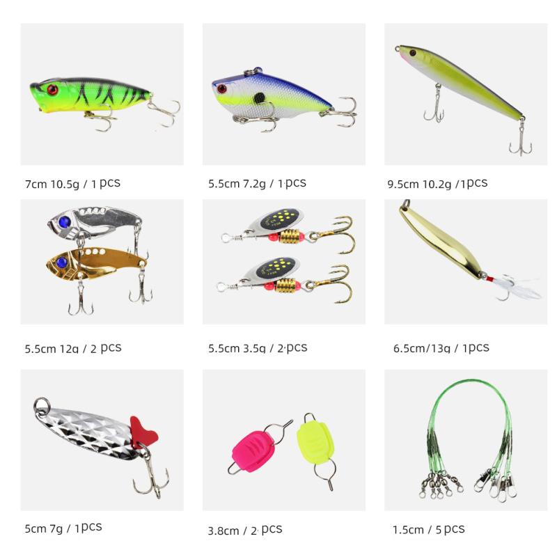 122pcs/set Multi Fishing Lure Mixed Colors Plastic Metal Bait Soft Lure Kit Fishing Tackle Wobbler