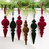 Vintage Holiday Hanging Decorations 9Pcs Christmas Flocked Pendant with Lanyard, Ribbed Texture Tree Unique Garland Ornaments Hanging, Retro