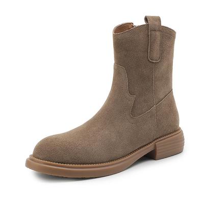 Замша коровья нубук осенне-зимняя обувь средний каблук размер 41 ковбойские сапоги круглый носок слипоны ботильоны