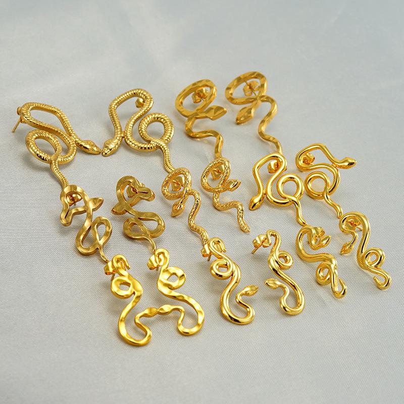 Gold Stainless Steel French Personality Snake Earrings Fashion Versatile Earrings Stud Earrings Women
