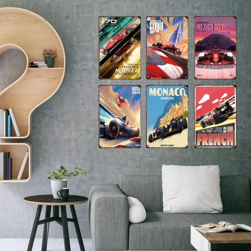 Винтажный постер гонки болидов Формулы, Домашний гараж, Клуб, Современное настенное искусство, Декоративная панель, Фреска, Эстетика