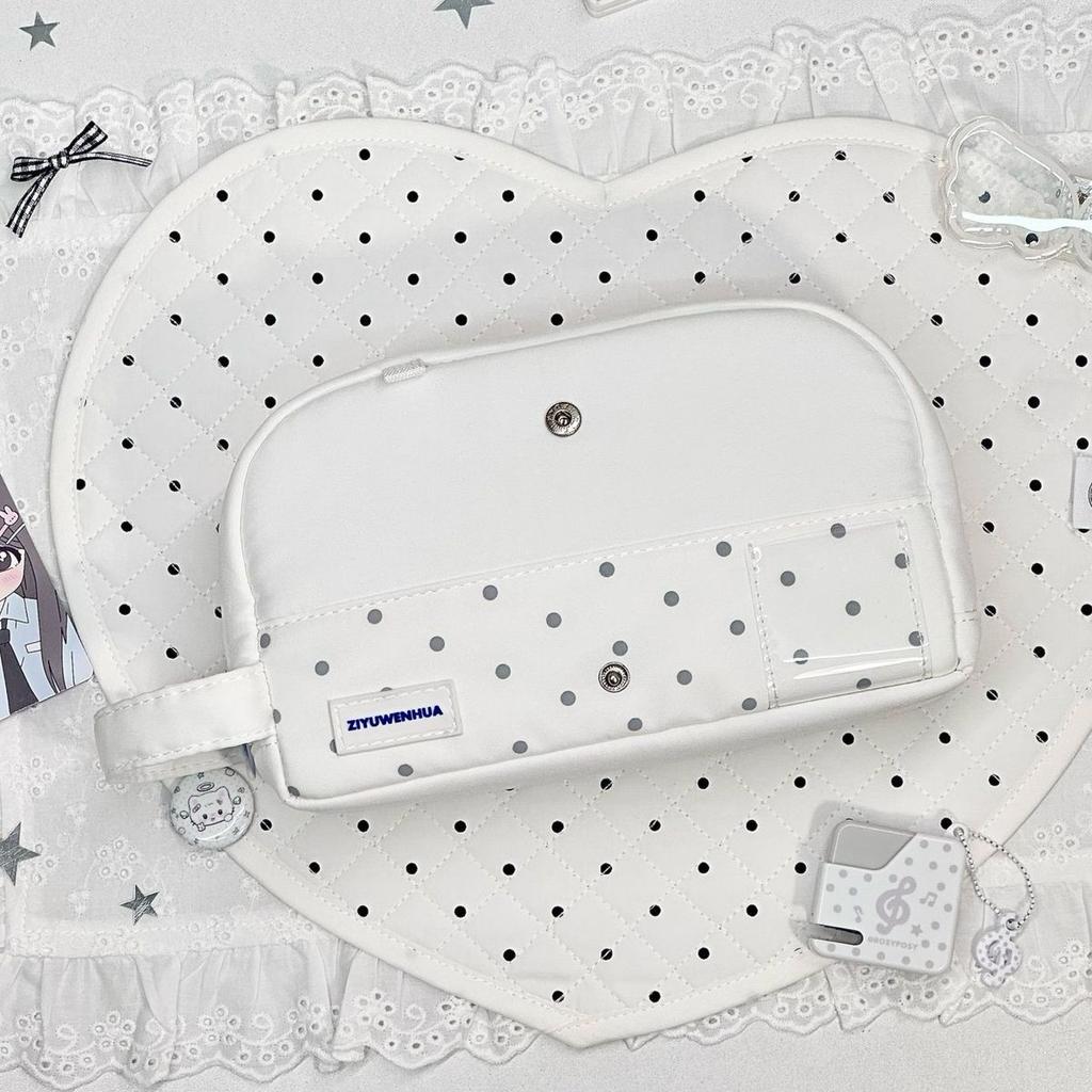 White Polka-Dot Shell-Shaped Foldable Pencil Case—Large-Capacity Student Stationery Organizer