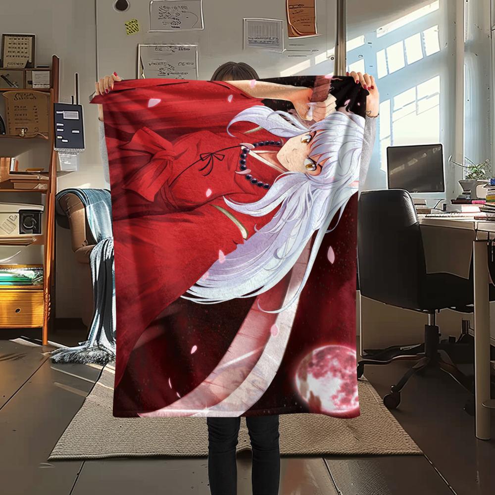 1Pc Inuyasha Print Flannel Blanket, High quality Comfortable for All Seasons, Home Decor, Warmth and Comfort, Perfect for Christmas Gifts