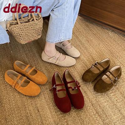 Мода Мода Ремешок с пряжкой Женские балетки Мэри Джейн Повседневная женская обувь с мелким вырезом Круглый носок Женские балетки С обувью