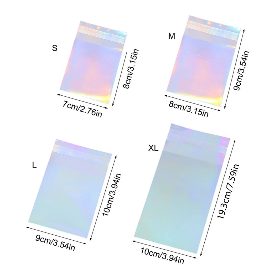 50Pieces Holographic Mailing Envelopes Rainbow Flat Foil Bags With Self Adhesive Seal For Courier And Gift Packaging