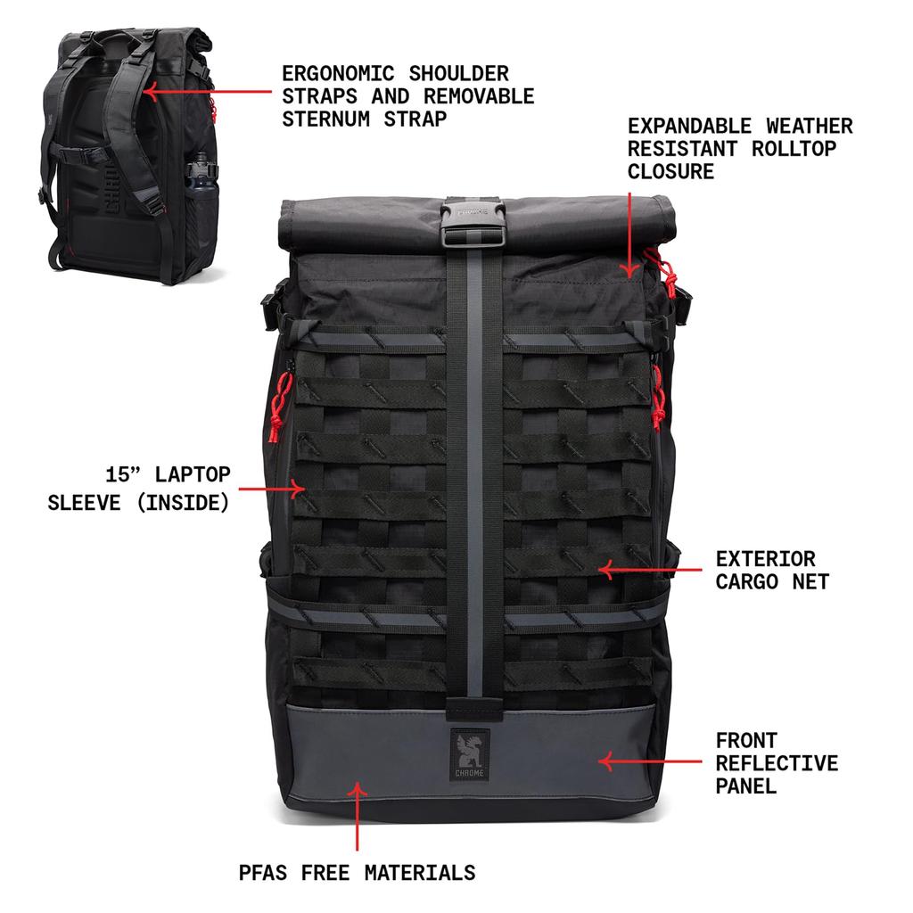 Chrome BARRAGE 34L PACK Backpack (Current Model) BXRFBLACK XRF Black Reflective 34L Fully Waterproof