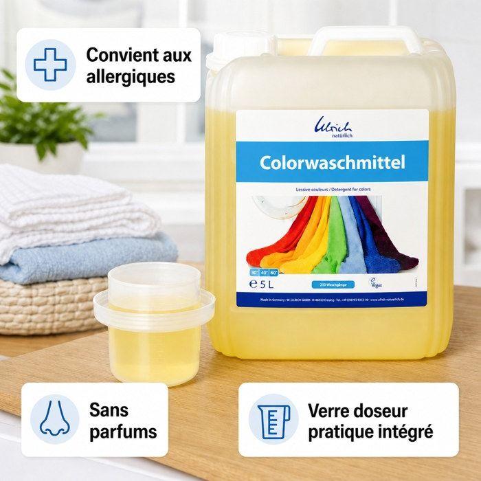 Lessive couleur 5 litres, liquide écologique, certifiée NCP-vegan