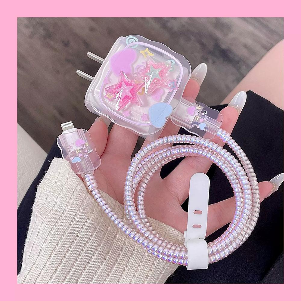 Applicable To Apple Data Cable Protective Cover Charger 18-20W Anti-breakage Winder Cute Flower Animal Advanced INS Style