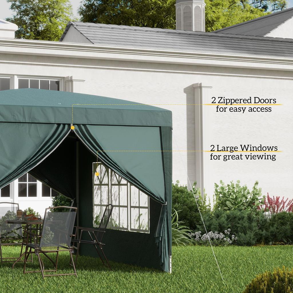3x3(m) Pop-Up Gazebo, with Curtain Walls and Windows, Green