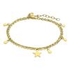 Браслет - Лотос - Двухрядный позолоченный стальной - Регулируемая длина 16,5-19,5 см - Подвески в виде звезды и круглые