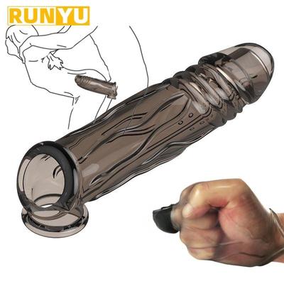 Многоразовый презерватив с рукавом для задержки эякуляции, удлинитель, кольцо для пениса, мужское усиление, стимуляция влагалища, секс-игрушки для пары