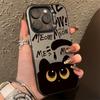Cartoon Black Cat Eating Fish Electroplate Silver Case For Redmi Note 14 13 12 11 10 Pro Plus 5G 12S Redmi 14C 13 Cover