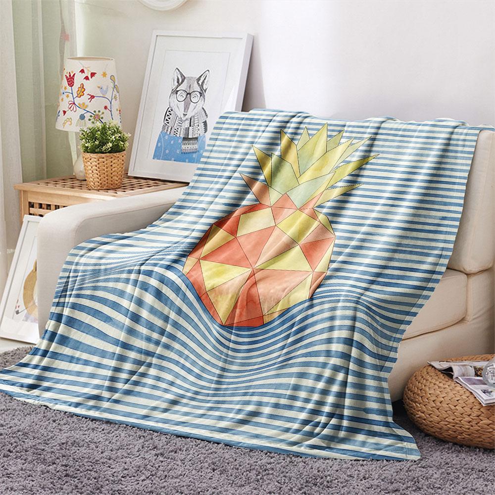 1PC Pineapple Waves Graphic Print Flannel Blanket Lightweight and portable for Lunch Break Warmth and Comfort Halloween Gifts Holiday Present