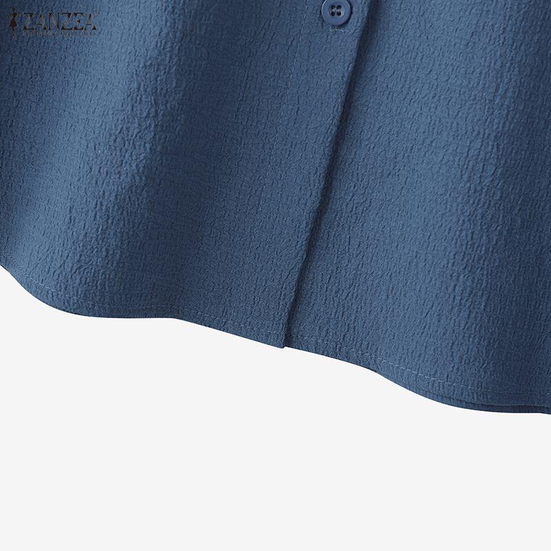 ZANZEA Женская повседневная блузка свободного кроя с отложным воротником и рукавами 3/4