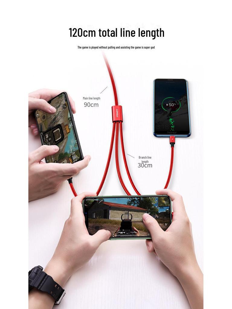 PISEN Кабель для передачи данных 3-в-1 в оплетке из алюминиевого сплава для устройств Apple, Android, Type-C