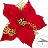 20 см Красный бриллиантовый бархат с золотой пудрой Рождественский цветок украшение аксессуар цветок