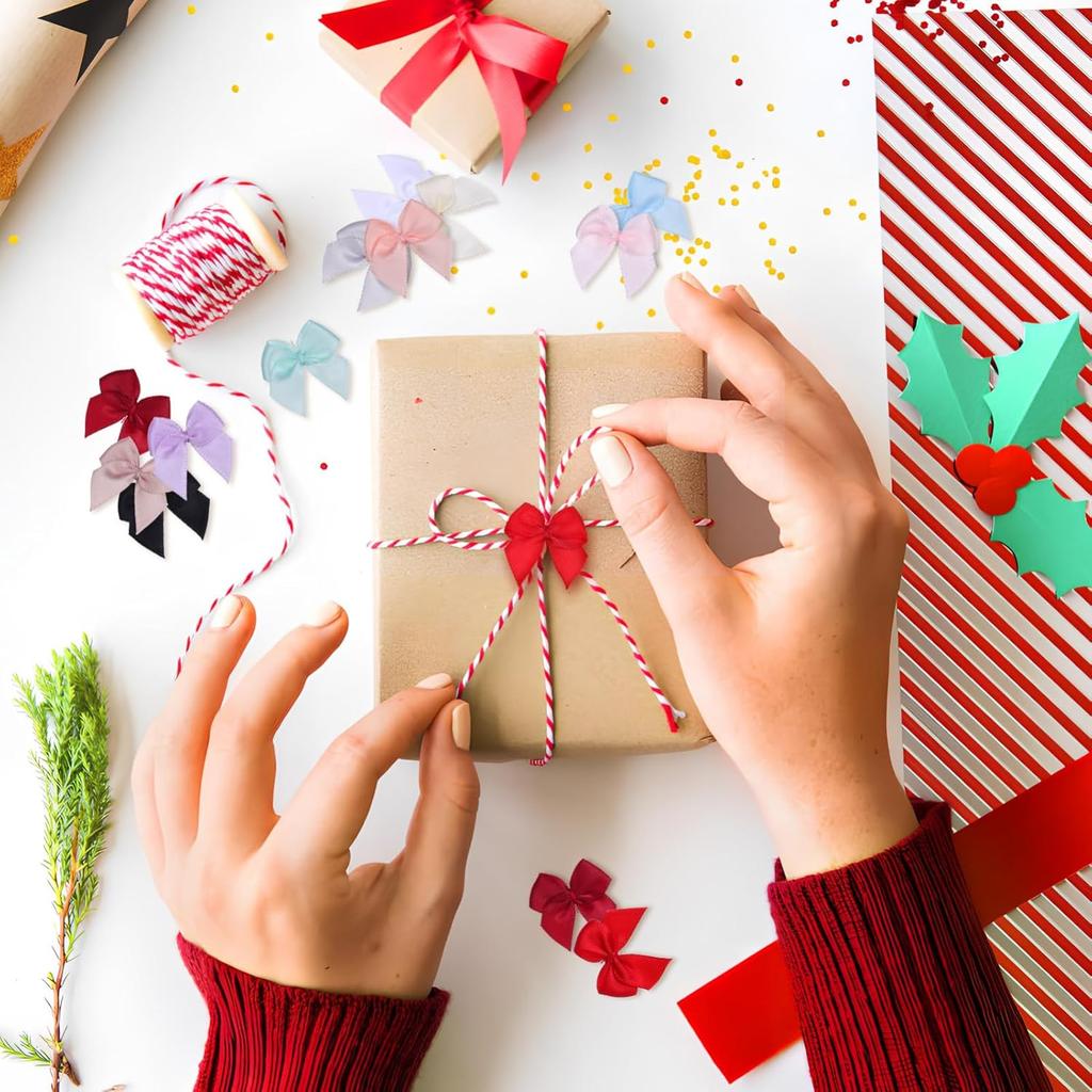 NUOBESTY 180 шт. Мини-атласные бантики Разноцветные ленточные бантики Швейные аппликации Изготовление поделок своими руками Заколка для волос Упаковка подарков Скрапбукинг Украшение