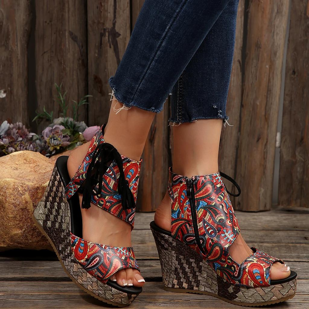Женские Сандалии на Танкетке Повседневные Римское Плетение Водонепроницаемые Платформа Женские Сандалии Бахрома Высокий Каблук Обувь Женские Sandalias De Mujer
