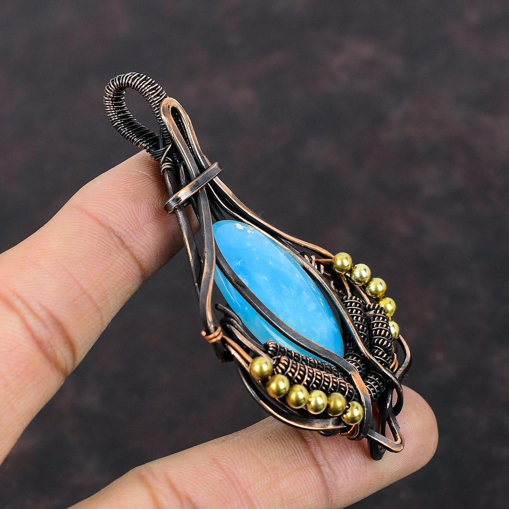 Smithsonite Pendant Copper Wire Wrapped Pendant Natural Gemstone Pendant Handmade Boho Pendant Copper Jewelry Gift For Her Wire Wrap Jewelry