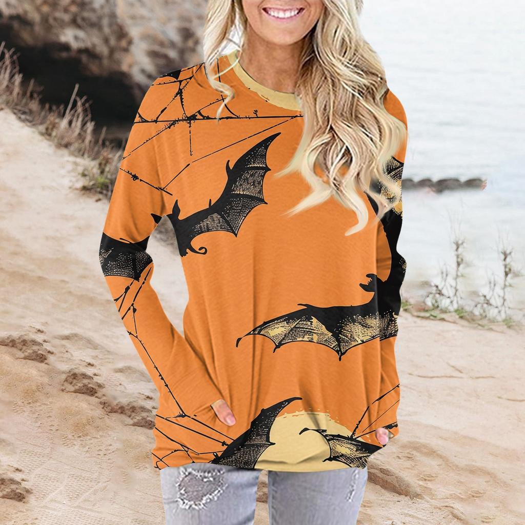 Женская модная повседневная футболка с круглым вырезом и принтом, длинными рукавами и карманами