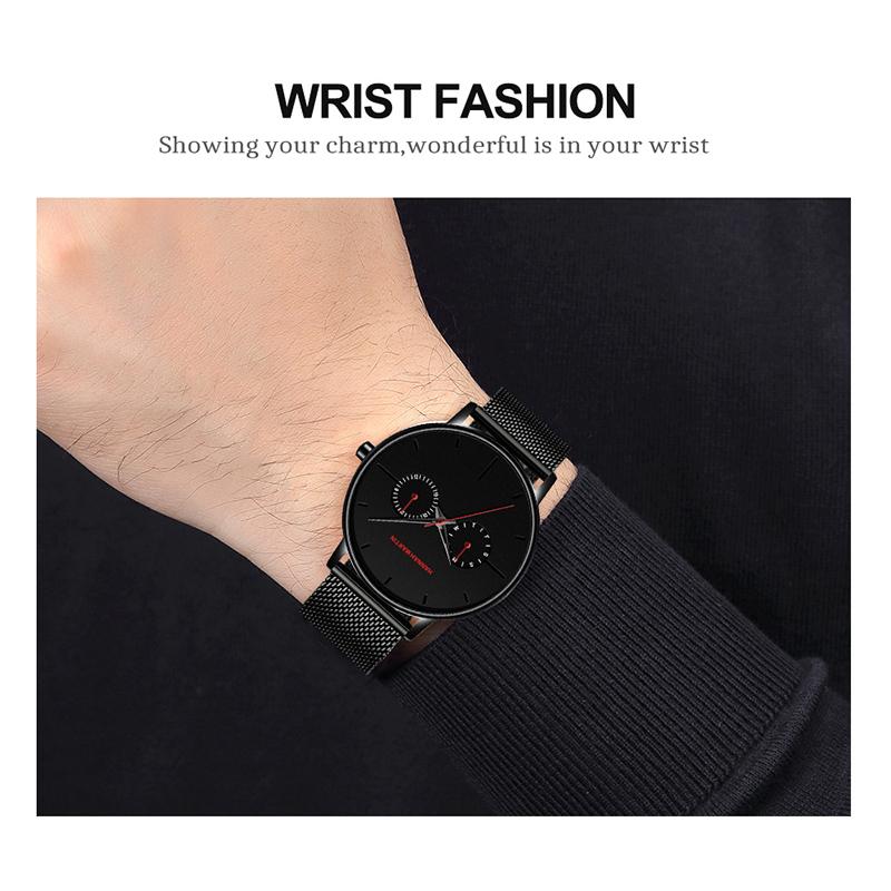 Hannah Martin Мужские часы Минималистичные мужские модные ультратонкие часы Простые мужские деловые кварцевые наручные часы с сетчатым ремнем из нержавеющей стали