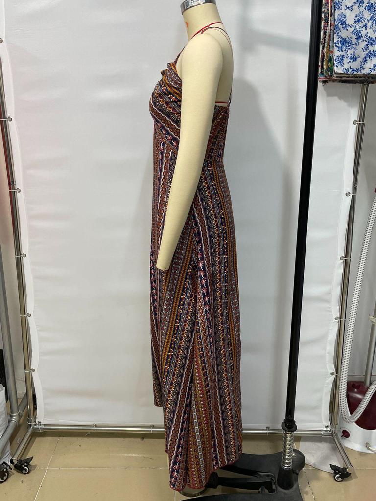 Женское модное платье на тонких бретельках с принтом и разрезом для пляжа, весна/лето 2025