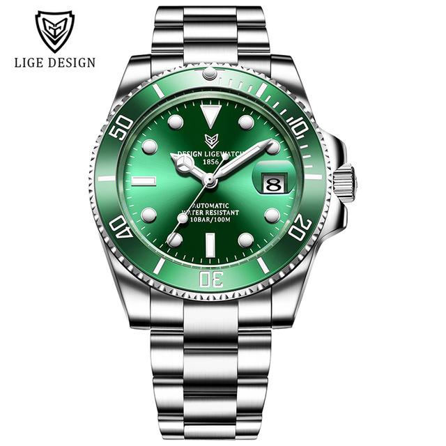 LIGE Automatic Movement Watch Man Luxury Fashion Diver 100M Waterproof Luminous Men Watch Steel Automatic Mechanical Watches+box