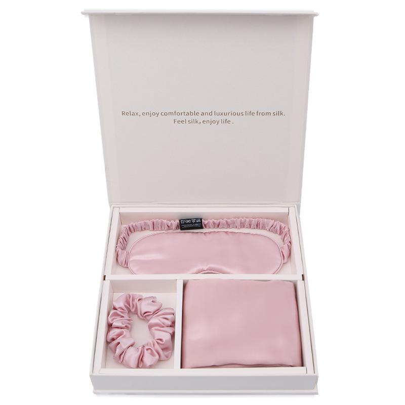 Butterfly Embroidered 100% Mulberry Silk Gift Set: Eye Mask, Hair Band, Pillowcase