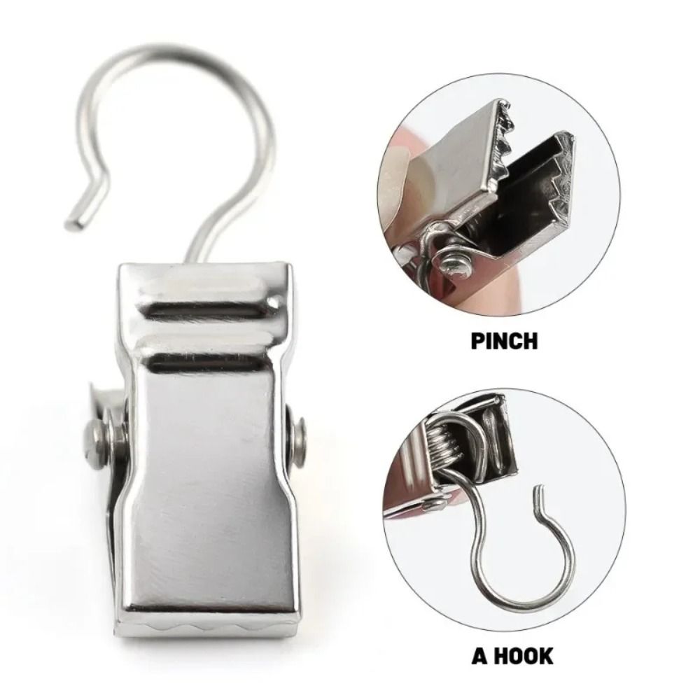 100Pcs Stainless Steel Window Curtain Clips Hanging Opening/Closed Mouth Shower Curtain Hook Clips Small Fixed Drapes Clamp