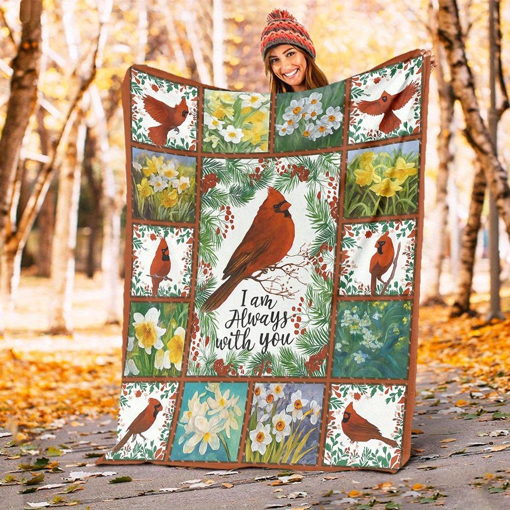 1pc Cardinal Flowers Blanket for Sofa Bed Soft and Light Bedding Ideal for Picnics, All-Season Christmas Outdoor Decor Accessories-c0803011