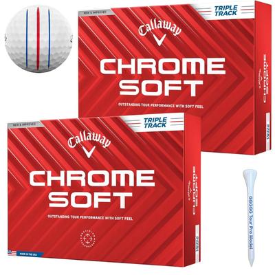 Мяч для гольфа Callaway Chrome Soft 2024 Triple Track CHROME SOFT 24 TRIPLE TRACK Белый 2 дюжины 24 предмета 3 предмета Оригинальная деревянная футболка