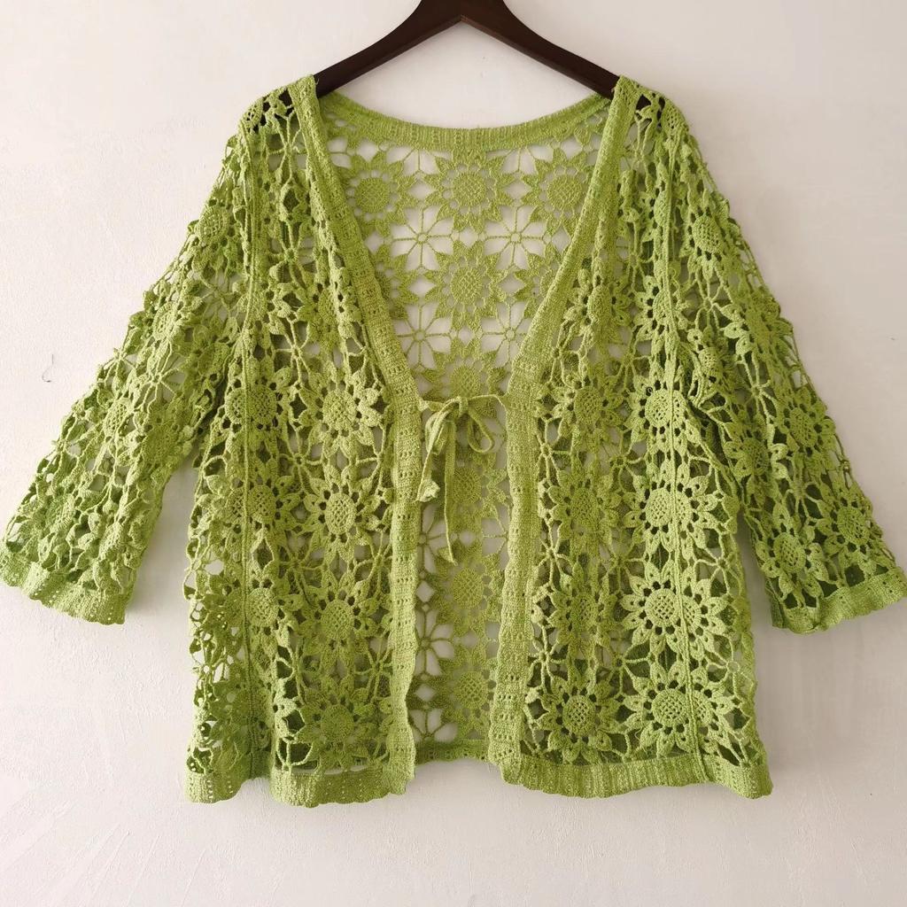 Sexy Hollow Lace Sunscreen Cardigan Sweater Women Wide Loose Air Conditioning Knitted Sweater Thin Section Female Spring Autumn