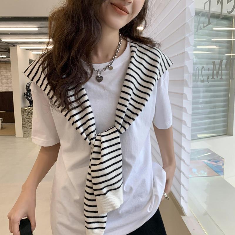 New Style Women's Striped Shoulder Small Shawl Spring and Autumn with Versatile Decorative False Collar Vest