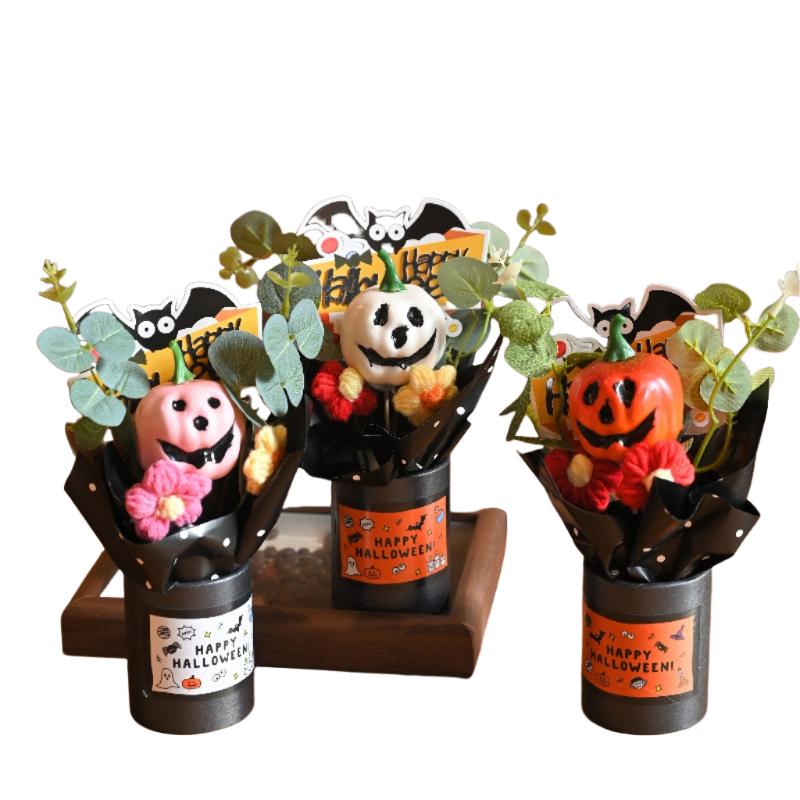 3pcs Mini Halloween Resin Decorative Bouquet Ghost Pumpkin Head Home Bedroom Accessories Party Gifts Creative