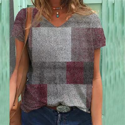 Футболка больших размеров, винтажная цветочная тематическая серия, футболка с 3D-принтом, V-образный вырез, женские футболки с короткими рукавами, топ